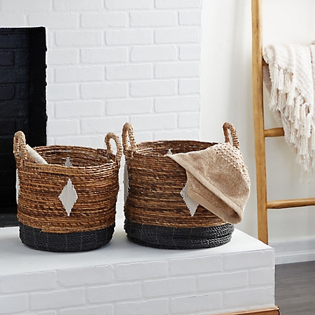 Harper & Willow Brown Banana Leaf Contemporary Storage Basket, Set of 2, 17 in., 16 in., 60467