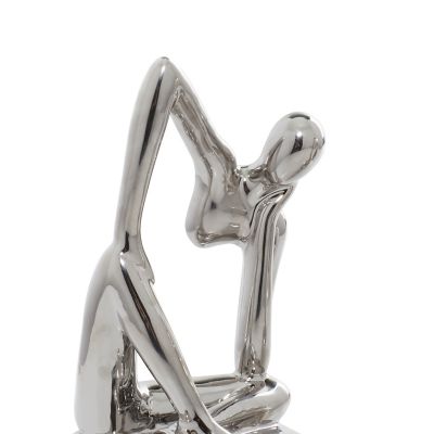 Image showing  Silver Porcelain Sitting Thinker People Sculpture Set of 3 4 in. W, 13 in. H