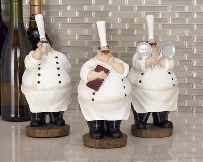 Harper & Willow White Polystone Traditional Chef Sculpture, 10 in., 5 in., 3 pc.