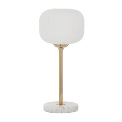 Image showing  White Metal Table Lamp with Round Ribbed Shade 10" x 10" x 23"
