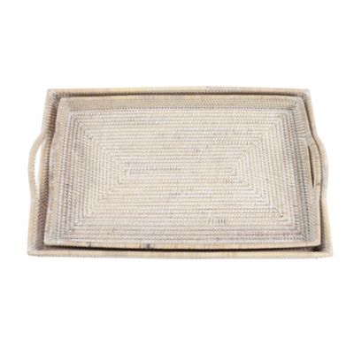 Image showing  Cream Rattan Bohemian Tray, Set of 2, 26 in., 23 in.