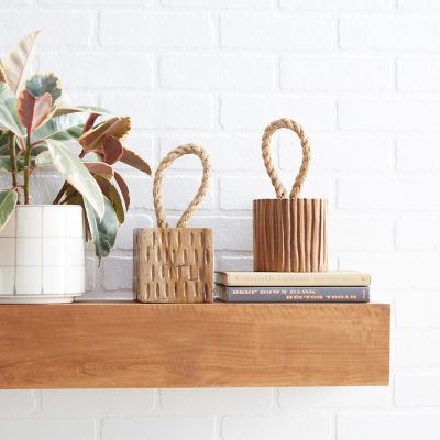 Harper & Willow Teak Wood Coastal Abstract Sculptures, 5 in. x 10 in., Brown, 2 pc.