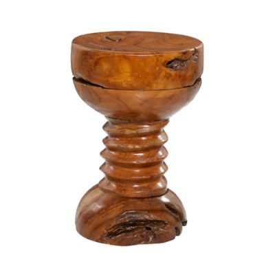 Image showing  Teak Wood Handmade Live Edge Accent Table with Coiled Base, Brown