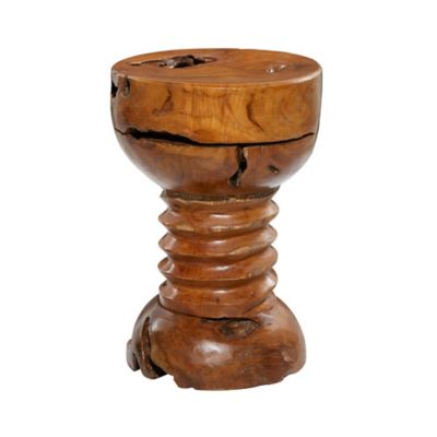 Image showing  Teak Wood Handmade Live Edge Accent Table with Coiled Base, Brown