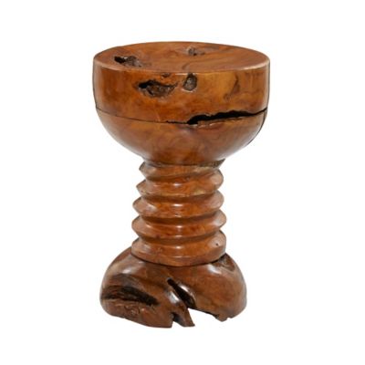 Image showing  Teak Wood Handmade Live Edge Accent Table with Coiled Base, Brown