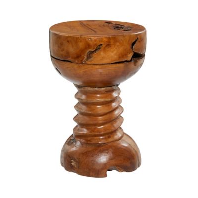 Image showing  Teak Wood Handmade Live Edge Accent Table with Coiled Base, Brown