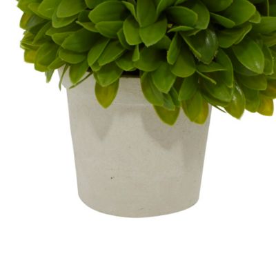 Image showing  10 in. Green Artificial Foliage Boxwood Ball Topiary in Beige Paper Pot