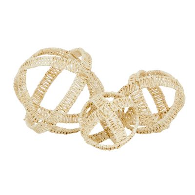 Image showing  Metal Handmade Woven Geometric Sculptures, 9 in., 7 in., 5 in., Cream, 3 pc.