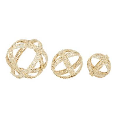Image showing  Metal Handmade Woven Geometric Sculptures, 9 in., 7 in., 5 in., Cream, 3 pc.