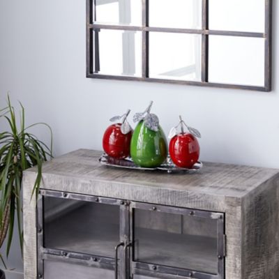 Harper & Willow Metal Decorative Fruit Sculpture with Platter, 18 in. x 10 in. x 11 in., Multicolor