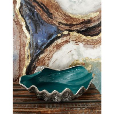 Harper & Willow Silver Metal Shell Shell Serving Bowl with Enamel Interior 12 in. x 9 in. x 3 in.