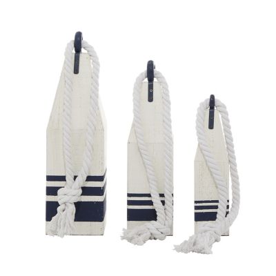 Image showing  Wood Farmhouse Buoy Sculptures, 17 in., 15 in., 12 in., White, 3 pc.