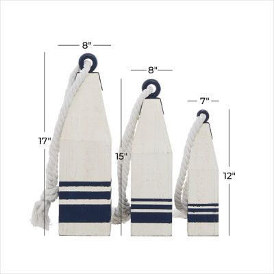Image showing 7 th Harper & Willow Wood Farmhouse Buoy Sculptures, 17 in., 15 in., 12 in., White, 3 pc.