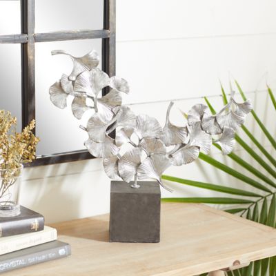 Harper & Willow Silver Polystone Contemporary Floral and Botanical Sculpture, 18 in. x 5 in. x 17 in.