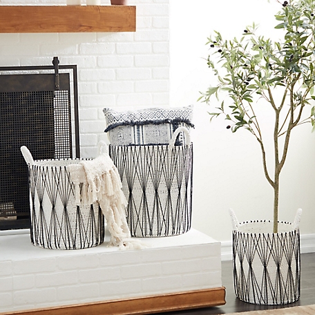 Harper & Willow White Plastic Bohemian Storage Basket, Set of 3, 21 in., 21 in., 19 in., 60476