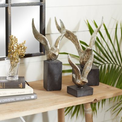 Harper & Willow Silver Polystone Contemporary Birds Sculpture, Set of 3, 14 in., 9 in., 14 in., 94141