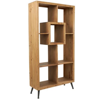 Image showing  35 in. x 14 in. x 70 in. 5-Shelf Wooden Geometric Shelving Unit, Brown