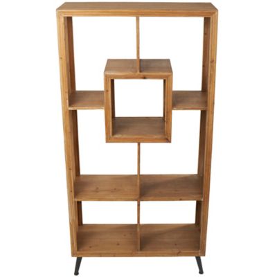 Image showing  35 in. x 14 in. x 70 in. 5-Shelf Wooden Geometric Shelving Unit, Brown