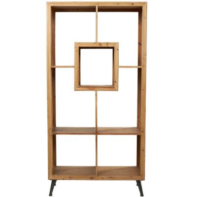 Image showing  35 in. x 14 in. x 70 in. 5-Shelf Wooden Geometric Shelving Unit, Brown