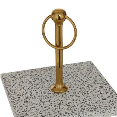 Image showing  White Ceramic Terrazzo 3 Level Tiered Server with Gold Base 12" x 12" x 22"