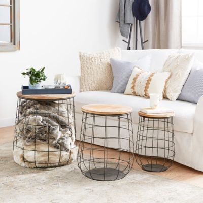 Harper & Willow Brown Metal Farmhouse Storage Basket Set, Assorted, 3 pc.