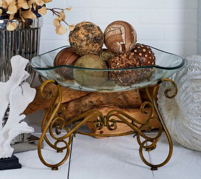 Harper & Willow Brass Glass Traditional Vintage Serving Bowl, 21 in. x 16 in. x 14 in., 81684
