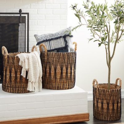 Harper & Willow Brown Banana Leaf Bohemian Storage Basket, Set of 3, 20 in., 19 in., 17 in., 60475