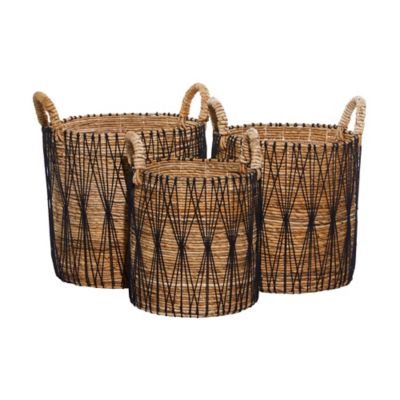 Image showing  Brown Banana Leaf Bohemian Storage Basket Set, Assorted, 3 pc.