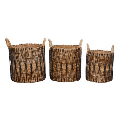 Image showing  Brown Banana Leaf Bohemian Storage Basket Set, Assorted, 3 pc.
