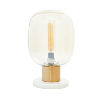 Image showing  Gold Metal Table Lamp with Clear Dome Shaped Shade and Marble Base 10" x 10" x 16"