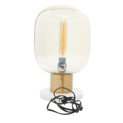 Image showing  Gold Metal Table Lamp with Clear Dome Shaped Shade and Marble Base 10" x 10" x 16"