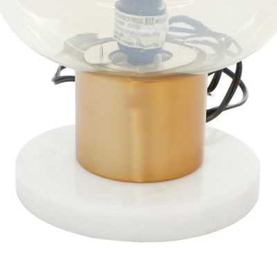 Image showing  Gold Metal Table Lamp with Clear Dome Shaped Shade and Marble Base 10" x 10" x 16"