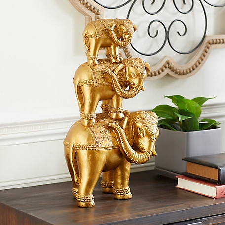 Harper & Willow Gold Polystone Glam Elephants Sculpture, 11 in. x 6 in. x 18 in.