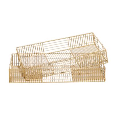 Image showing  Gold Metal Wire Tray Set of 2 17 in., 19 in.W