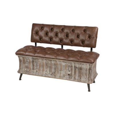 Image showing  Wood Storage Bench with Tufted Faux Leather Seat and Back, 47 in. x 20 in. x 32 in., Brown