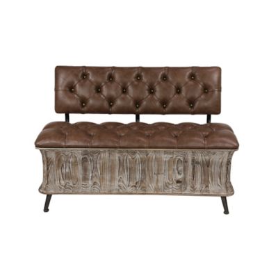 Image showing  Wood Storage Bench with Tufted Faux Leather Seat and Back, 47 in. x 20 in. x 32 in., Brown