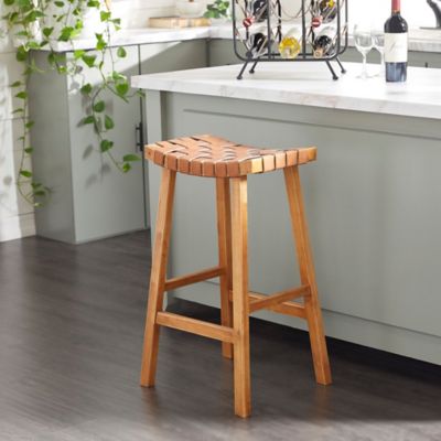 Harper & Willow Brown Wood Handmade Woven Seat Bar Stool 18" x 11" x 30"