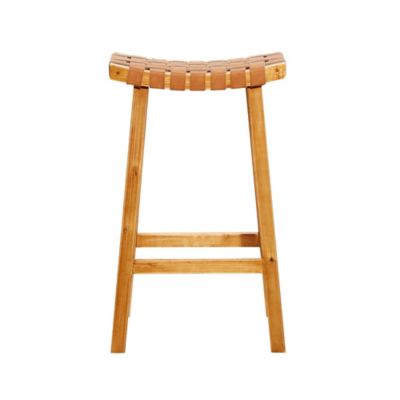 Image showing  Wood Handmade Woven Seat Bar Stool, 30 in., Brown