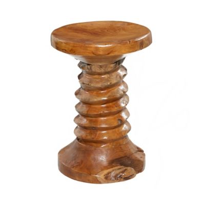 Image showing  Brown Teak Wood Handmade Live Edge Accent Table with Coiled Base 13 in. x 13 in. x 19 in.