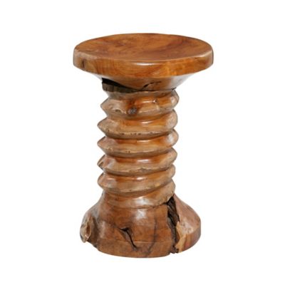 Image showing  Brown Teak Wood Handmade Live Edge Accent Table with Coiled Base 13 in. x 13 in. x 19 in.