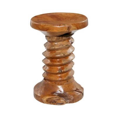 Image showing  Brown Teak Wood Handmade Live Edge Accent Table with Coiled Base 13 in. x 13 in. x 19 in.