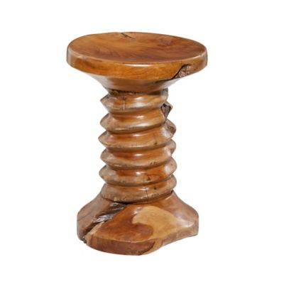 Image showing  Brown Teak Wood Handmade Live Edge Accent Table with Coiled Base 13 in. x 13 in. x 19 in.