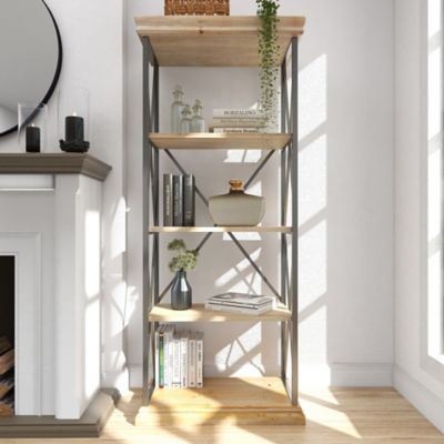 Harper & Willow 30 in. x 17 in. x 72 in. 5-Shelf Wood Shelving Unit, Brown