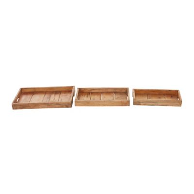 Image showing  Brown Wood Rustic Tray, Set of 3, 14 in., 16 in., 18 in.