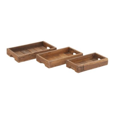 Image showing  Brown Wood Rustic Tray, Set of 3, 14 in., 16 in., 18 in.