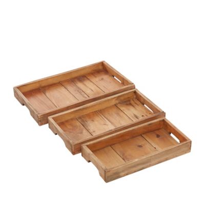 Image showing  Brown Wood Rustic Tray, Set of 3, 14 in., 16 in., 18 in.
