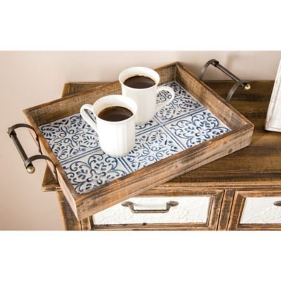 Harper & Willow Brown Wood Farmhouse Tray, Set of 2, 23 in., 19 in.