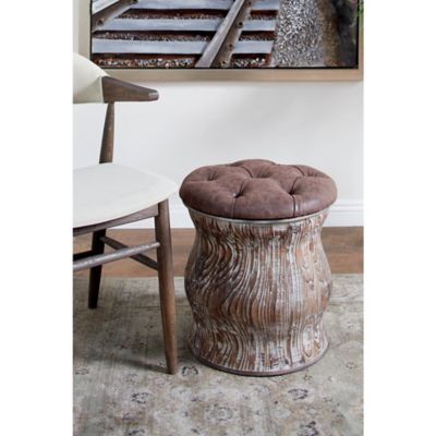 Harper & Willow Light Gray Wood Storage Stool with Tufted Seat 17 in. x 17 in. x 18 in.