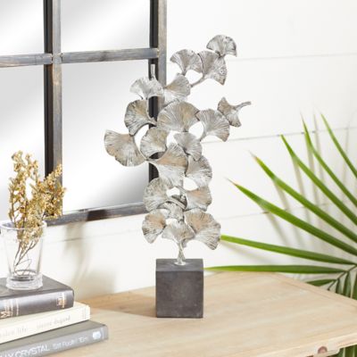 Harper & Willow Silver Polystone Contemporary Floral and Botanical Sculpture, 10 in. x 3 in. x 19 in.