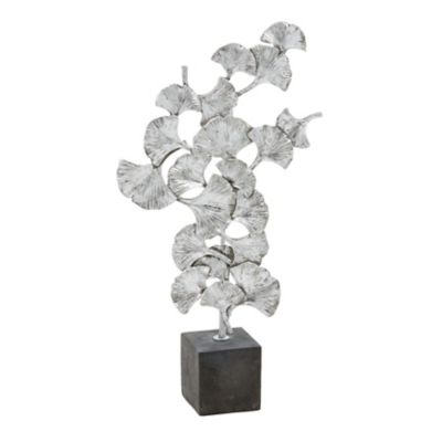 Image showing  Polystone Contemporary Floral and Botanical Sculpture, 10 in. x 3 in. x 19 in., Silver